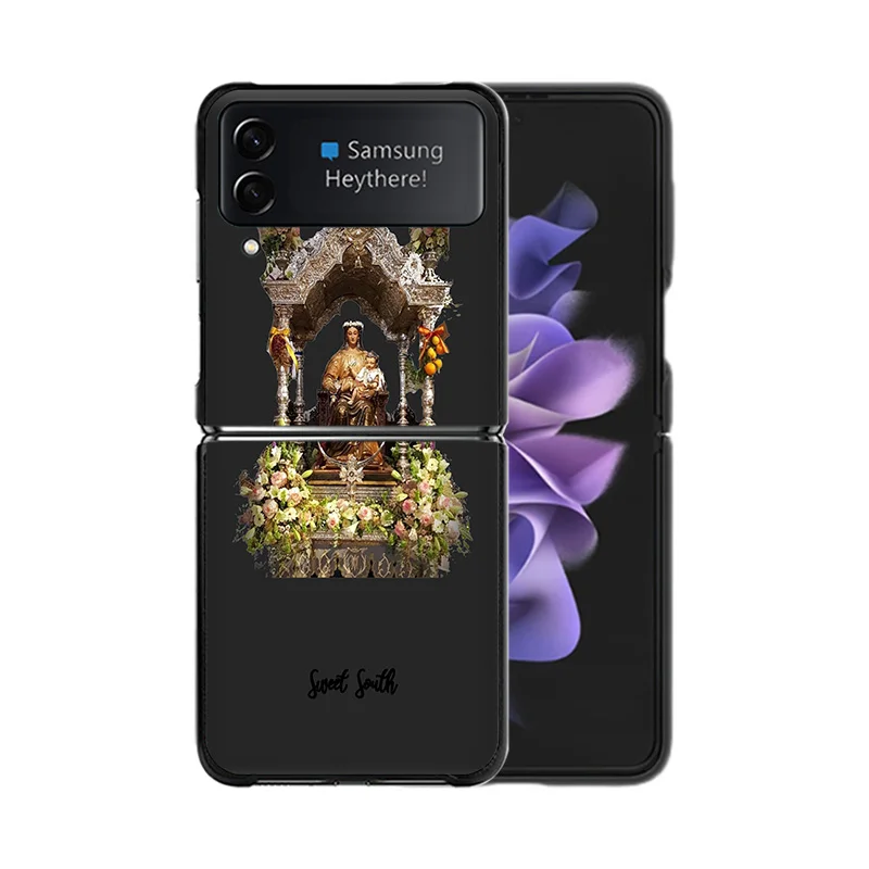 Phone Case for Samsung ZFlip6 5G Z-Flip5 Virgin Mary Jesus Church Galaxy Z Flip4 Flip3 Flip 6 5 4 3 Shell Black Cases Cover