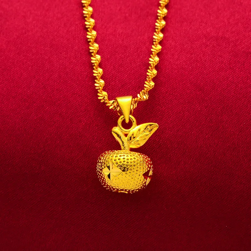 

Vietnam Sand Gold Water Ripple Gold Necklace! 24K Gold AU999 Women's Style, Apple Pendant Hollow Light-Transmitting