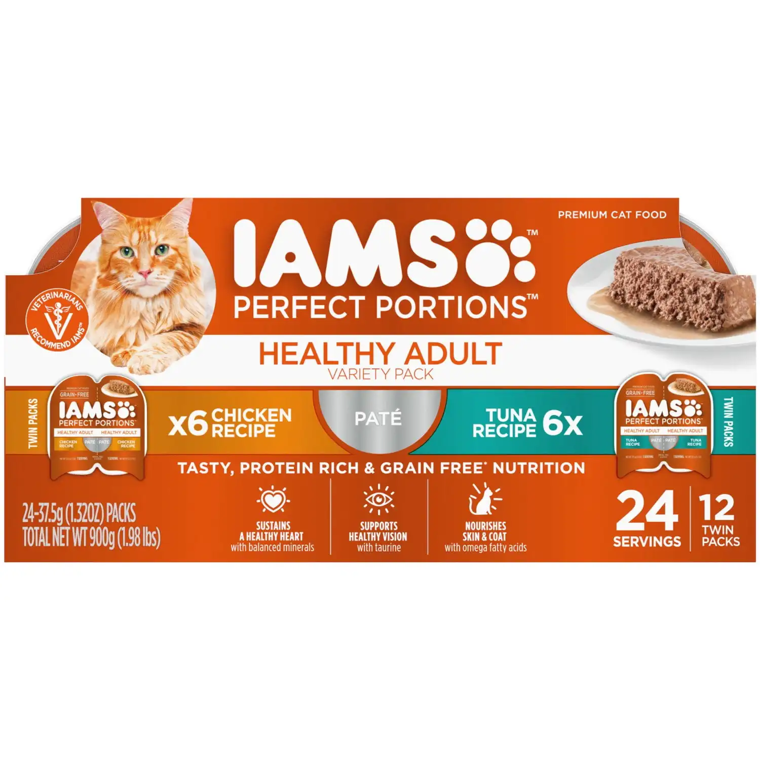 

Пакет различных пищевых продуктов для мокрых кошек Iams Perfect Portions, без зерна, лотки для 1,32 унции (12 упаковок)
