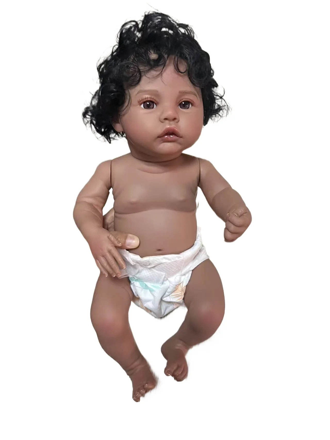 18-calowa lalka Reborn z ciemną skórą Meadow - Całe ciało z winylu, czarne włosy, zmywalna, afroamerykańska dziewczynka, zabawka