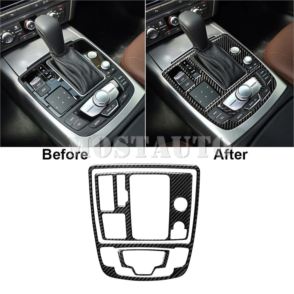 Soft Carbon Fiber Interior Center Console Gear Shift Panel Cover Trim For Audi A6 A7 2012-2018 3pcs （2 Color）