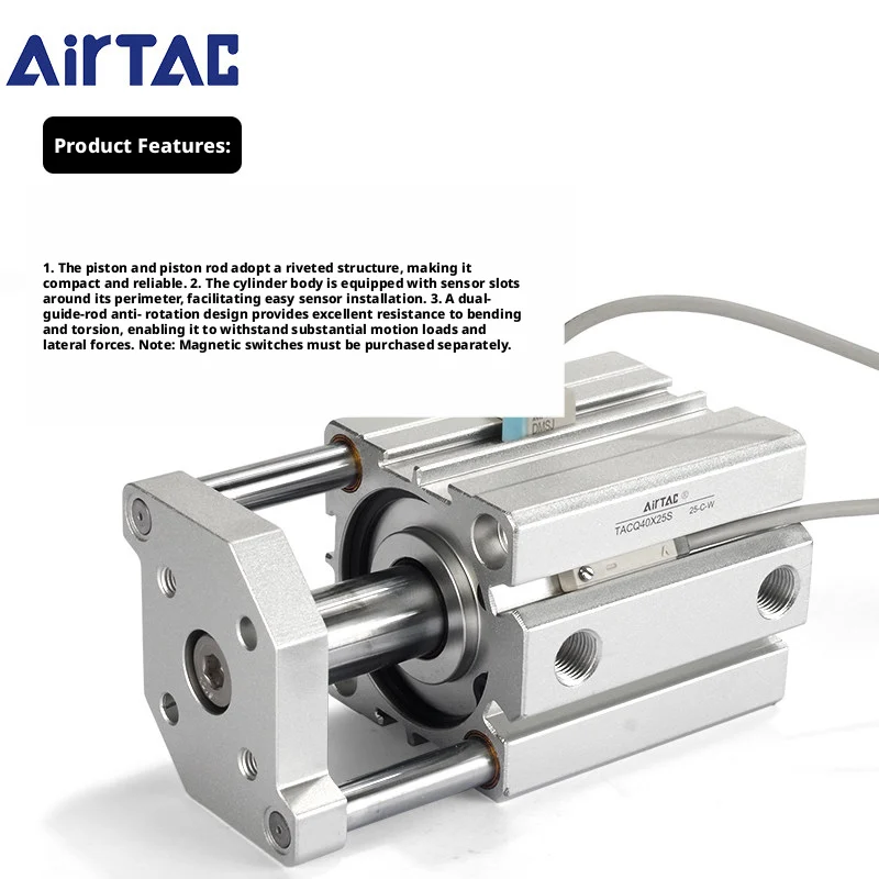 AIRTAC TACQ Serie Kompakter Führungsstangenzylinder Doppeltwirkender Nicht-rotierender Pneumatikzylinder für Automatisierungsanlagen Kolben – Detail 2