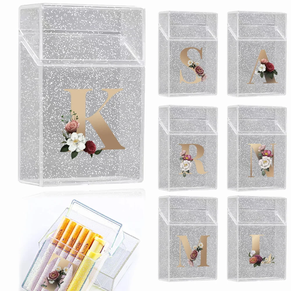 

Pocket Cigarette Cigar Case Transparent Storage Box Portable Tobacco Organizer Holder Men Smoking Container Ｇold Letter Pattern