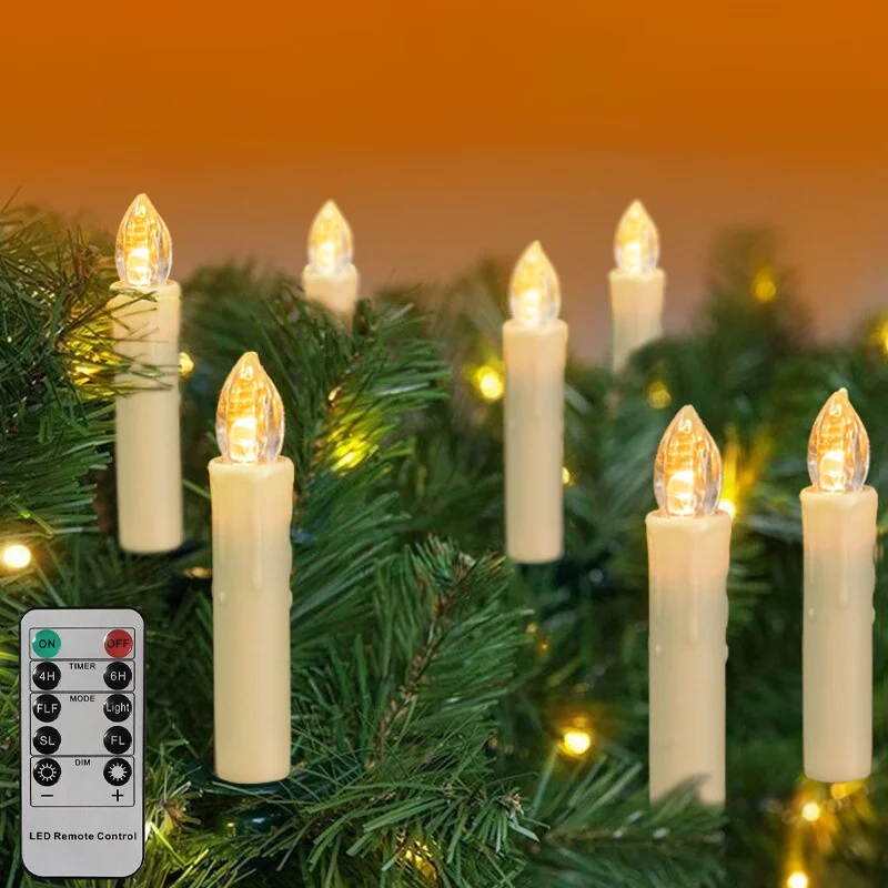 10PC Flameless Taper Candles with Timer Remote Clip On LED Candle Lights for Christmas Tree Battery Operated LED Window Candles