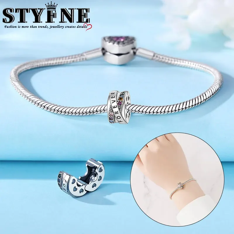 Sterling Silver 925 FOREVER Colourful Zirconia Positioning Buckle Unlimited with Love Positioning Buckle Hearts Love Jewelry