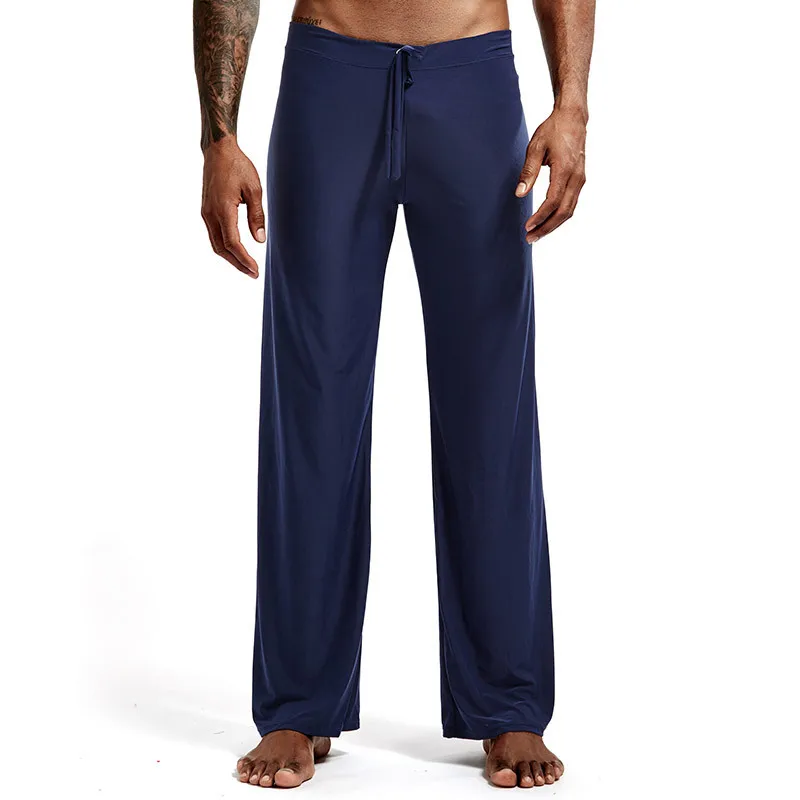 Men Home Pants Sleepwear Solid Color Lace Up Loose Ice Silk Polyester Oversized Pants Yoga Pants Comfortable Breathable Lingerie