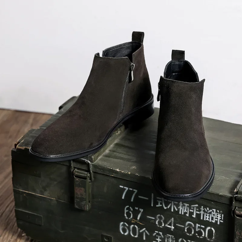 Botas Chelsea aterciopeladas de diseñador para hombre, botines británicos medios informales a la moda, zapatos de Color sólido para hombre, primavera y otoño, nuevo