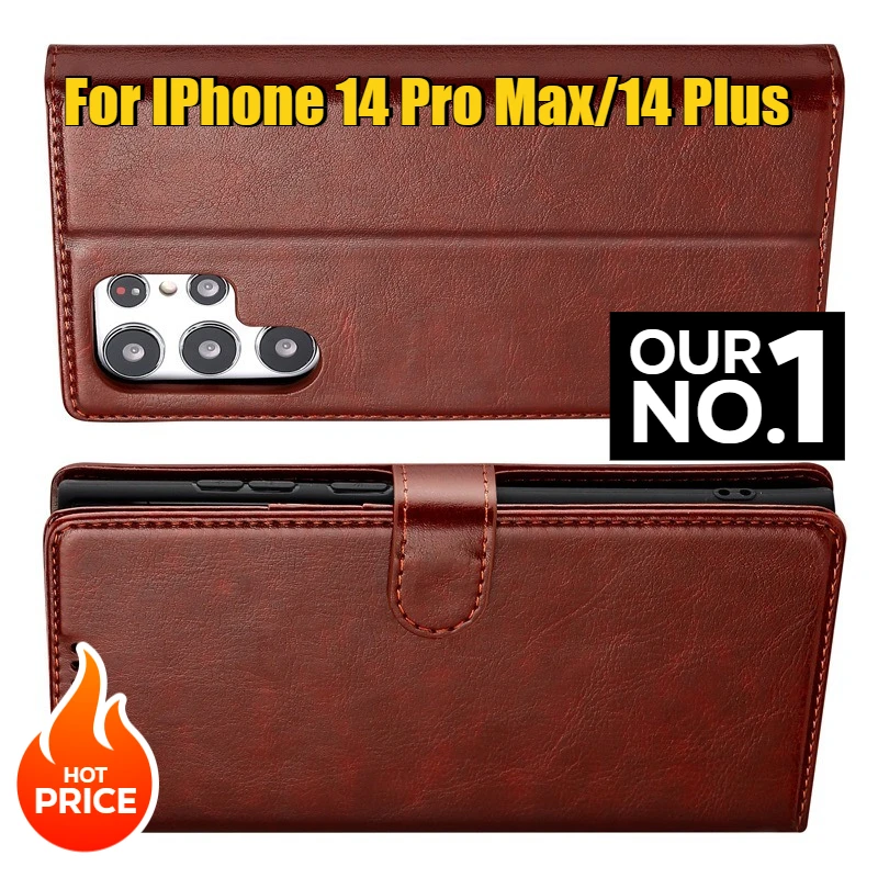 For IPhone 14 Pro Max/14 Plus Phone Cases Leather Phone Covers with Flip and Stand