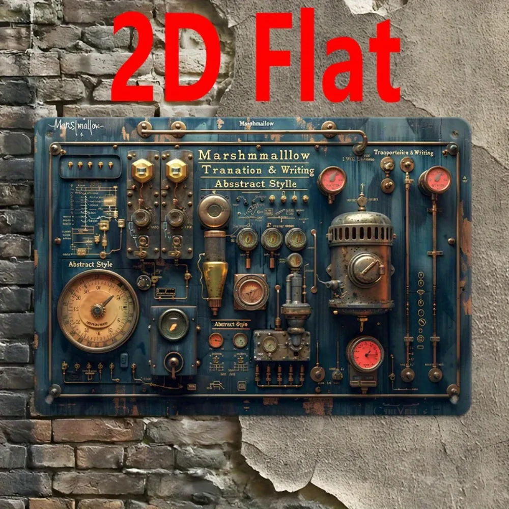 Aluminum Metal Sign, Vintage Steampunk Control Panel Print Wall Art, Decorative Plaque for Industrial & Man Cave Home Decor