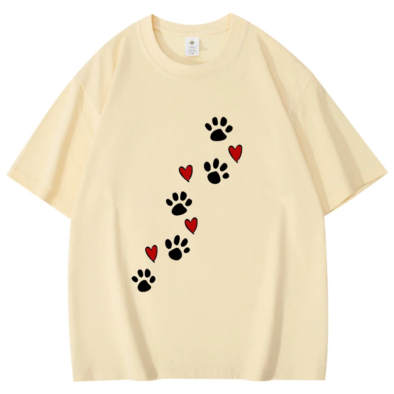 Lustiges T-Shirt mit Welpen-Fußabdruckmuster für Männer und Frauen, Baumwolle, modisch, kurzärmelig, lässig, Sommer, schlicht, locker, neutrales Harajuku-T-Shirt – Detail 8