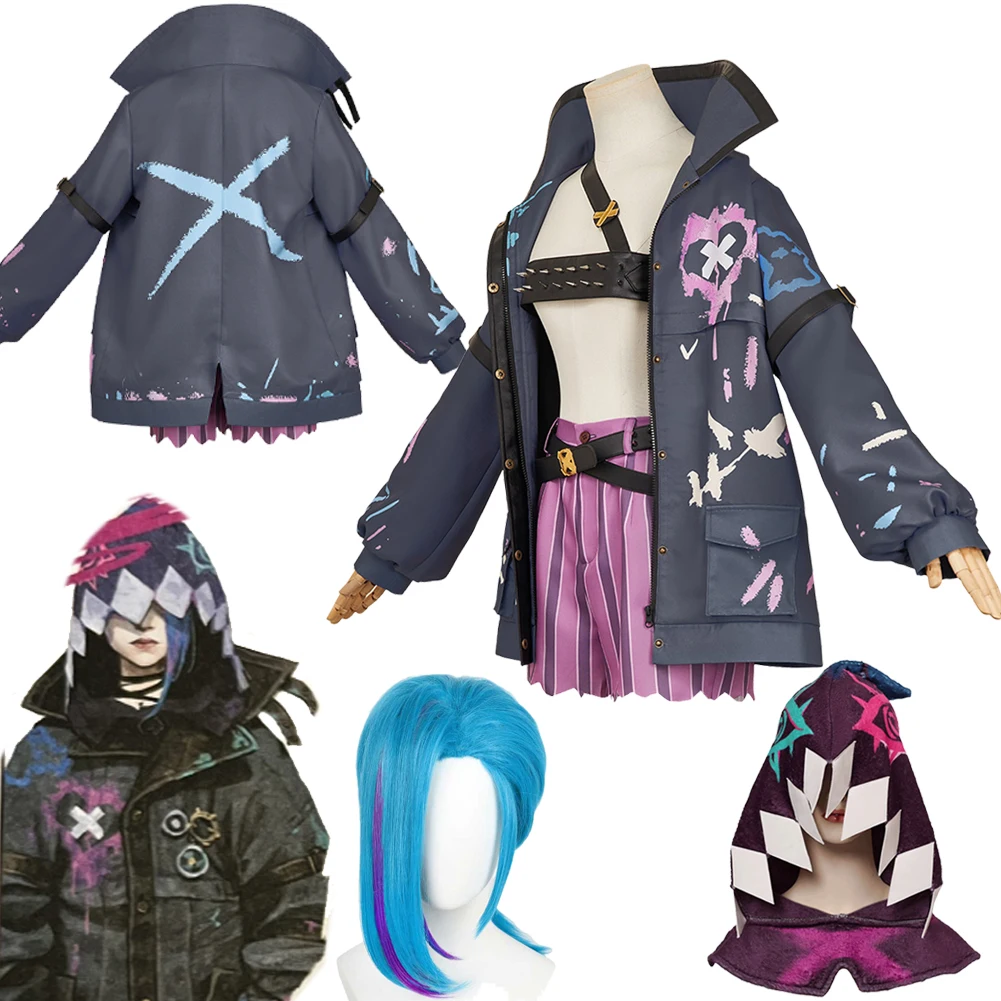 

Игра LoL Jinx Косплей Arcane Season2 Костюм Парик Пальто Брюки Верхние Ремни Реквизит Хэллоуин Униформа Карнавальные Костюмы Для Ролевых Игр