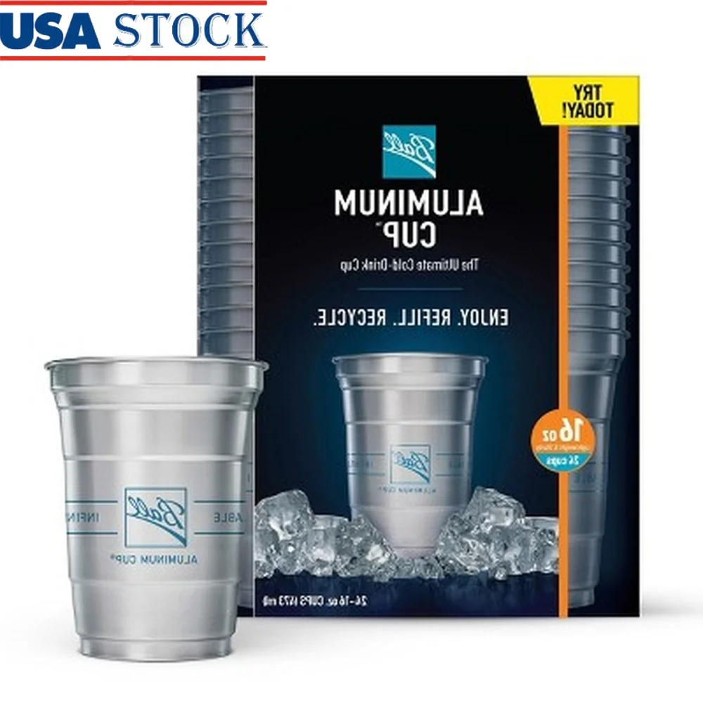 

Recyclable 16oz Party Cups 24pk Lightweight Durable Aluminum Cool Touch Drinks Perfect Gatherings BBQs Tailgates Celebrations