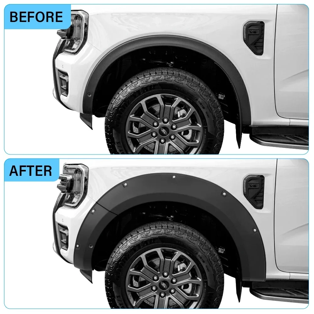 Large covered Fender Flares with black painted Wheel Arch Extension for Ford Ranger Next Gen 2022 2023 2024 Wildtrak Wildtrak-X