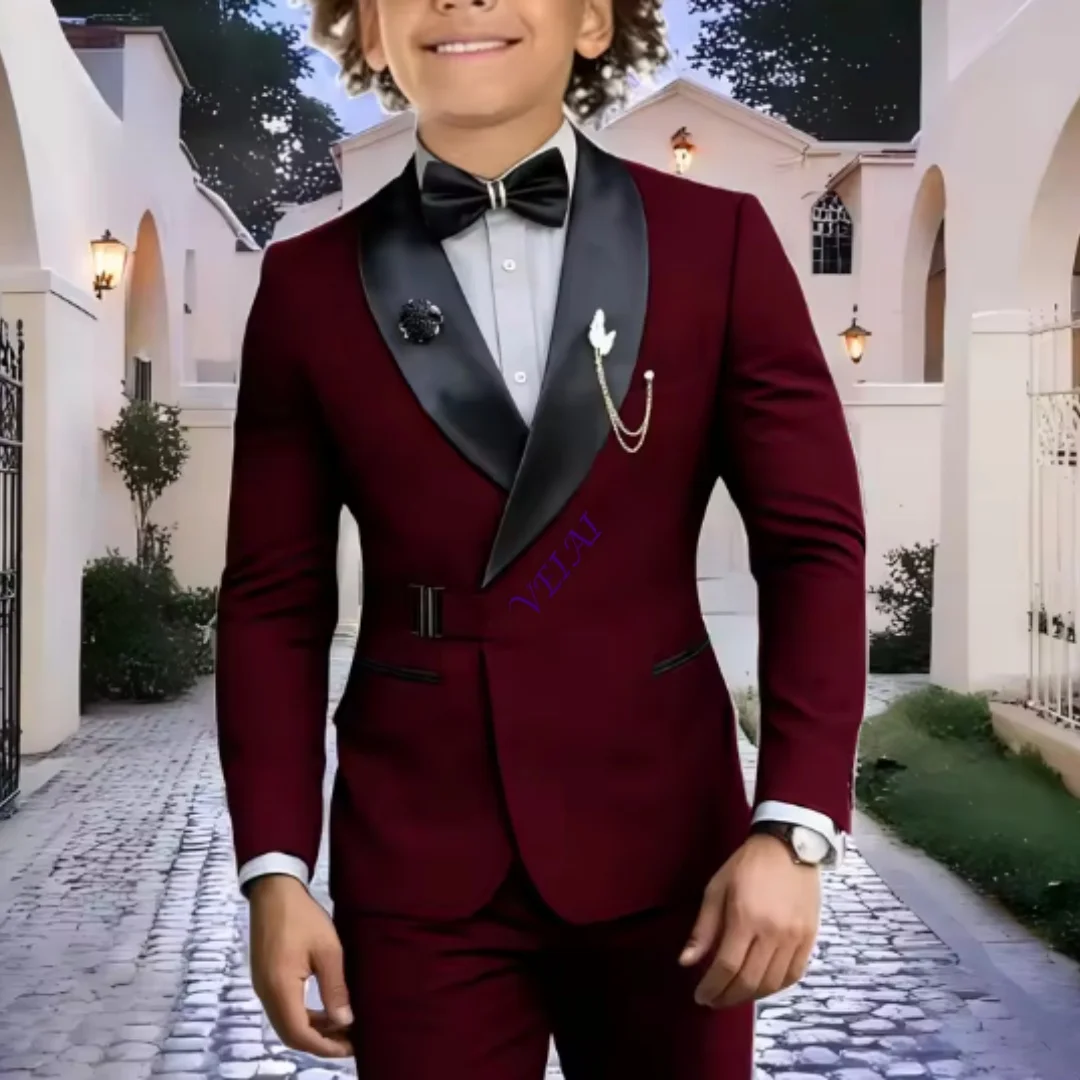 Navy Blue Boy Suits Wedding Kids Tuxedos 2 Pieces Formal Blazer Shawl Lapel Double Breasted Prom Suits (Jacket+Pants) - view 5
