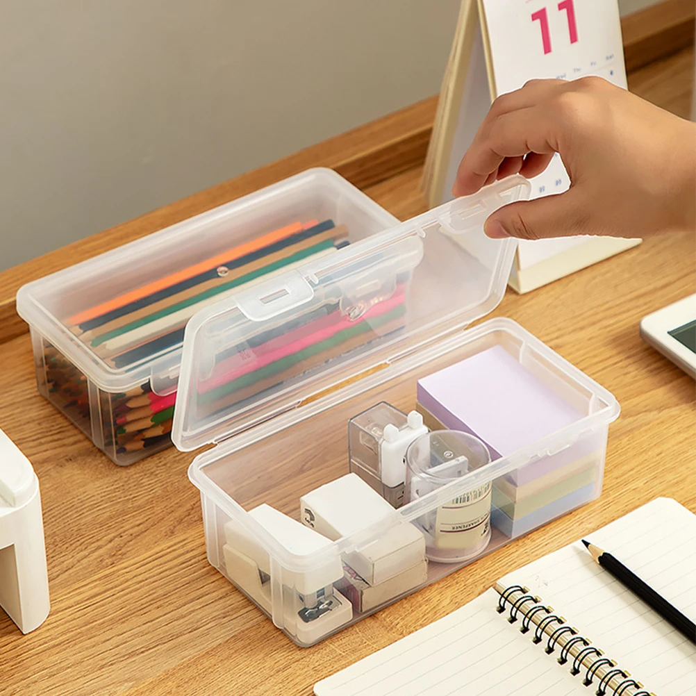 

2 Pcs Box 19x9 5x6cm Transparent Plastic Pencil Case Pen Pencil Holder Kids Student Office Supplies ganizer Case