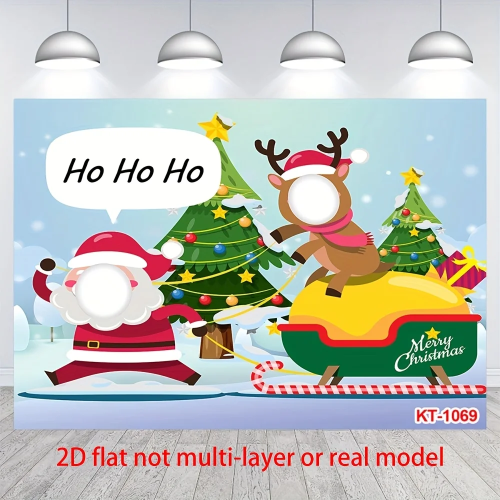Frohe Weihnachten-Banner mit Weihnachtsmann und Rentierschlitten – Hintergrundstoff, geeignet für eine festliche Feierdekoration
