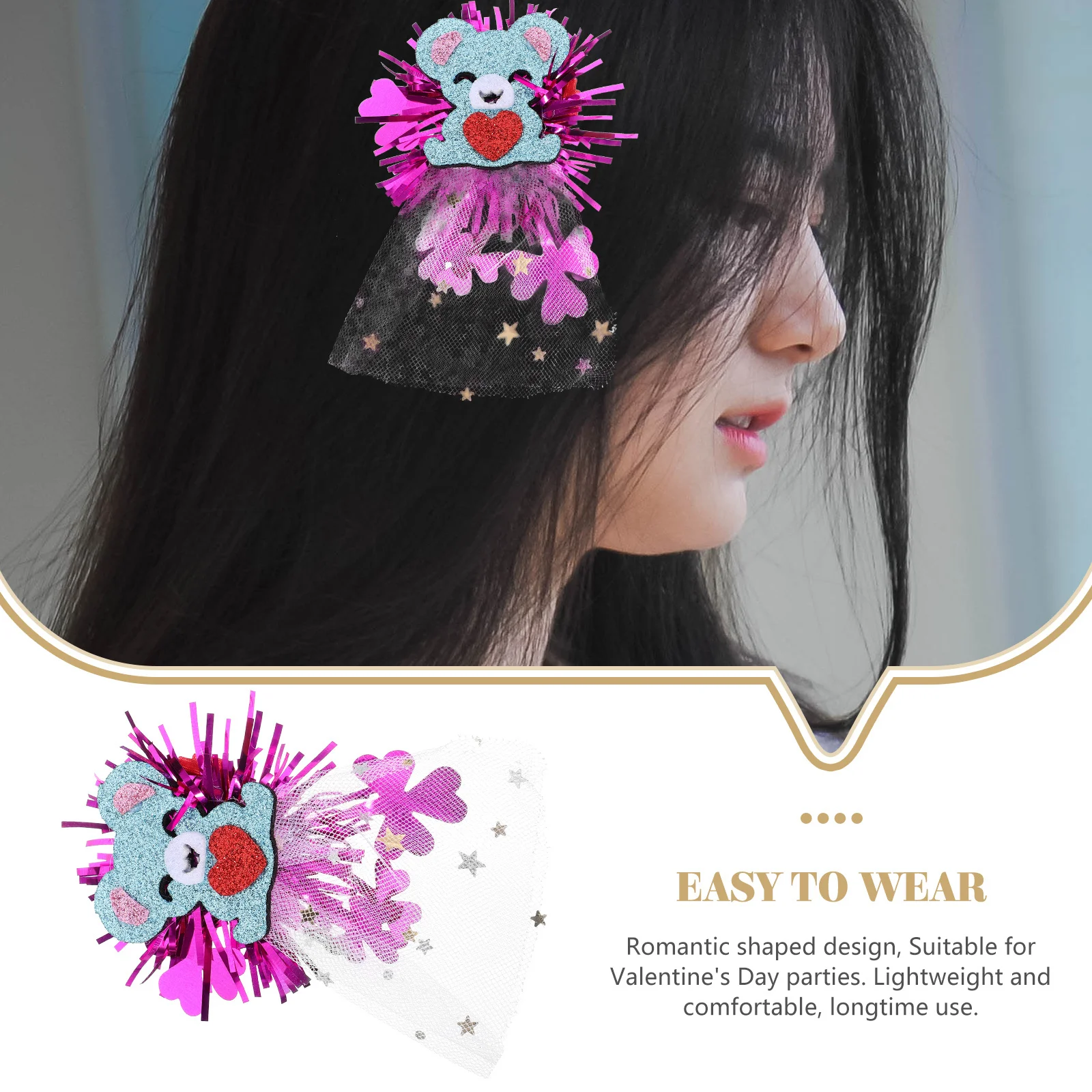 

Valentine's Day Love Heart Hair Clip Colorful Felt Mesh Sequin Romantic Hairpin Lightweight Party Wedding Daily Hair Accessories