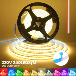 5M 10M 15M 20M 50M COB LED Strip Lights With Smart IC AC220V 230V 240LEDs/M Adhesive Tape Flexible Linear Lighting 10cm Cuttable