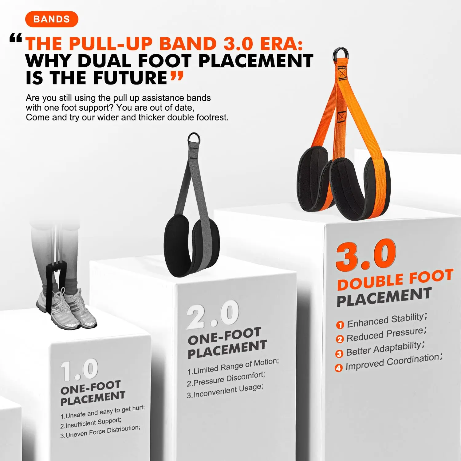 Pull Up Assistance Bands with Fabric Feet/Knee Rest Heavy Duty Resistance Band for Pull Up Bar Assist for Strength Training