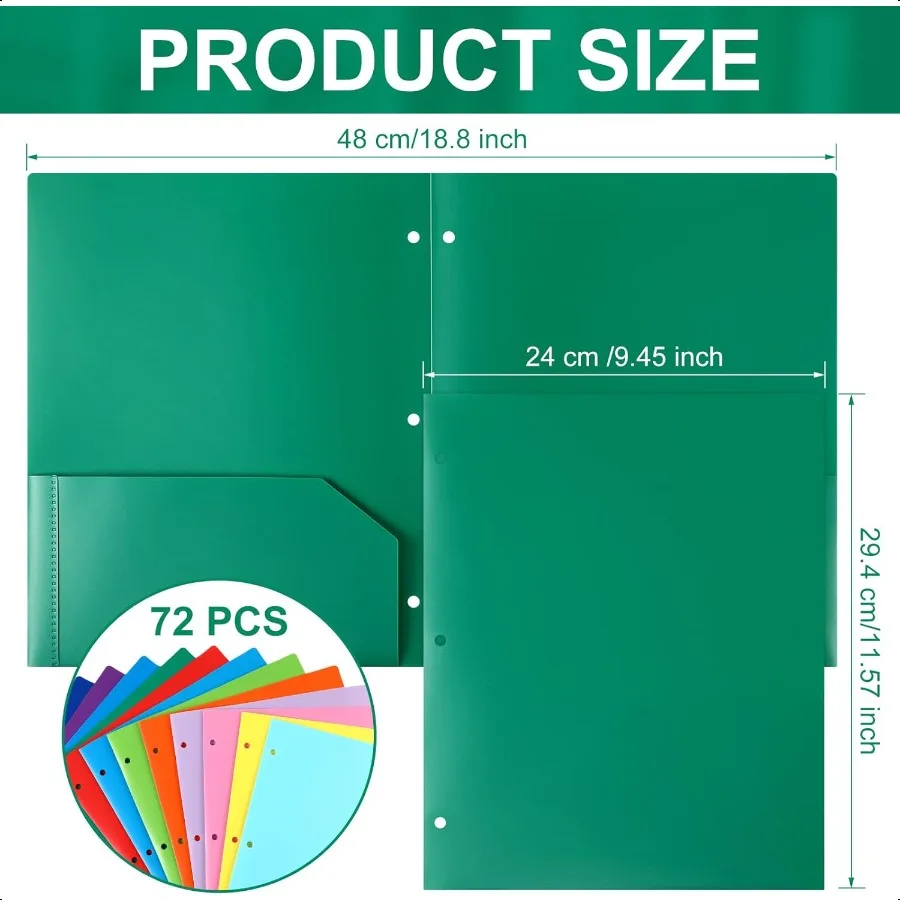 72 Pack 2 Pocket Folders with 3 Holes Punch Plastic Folder for 3 Ring Binder Heavy Duty Folders Pocket Folders for Letter Size
