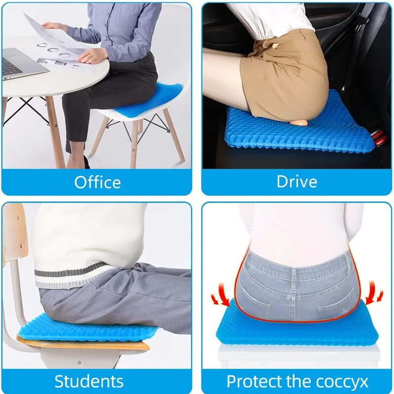 Breathable Summer Honeycomb Gel Cushion, Relieve Tailbone & Back Pressure Pain for Home, Office, Car and Wheelchair