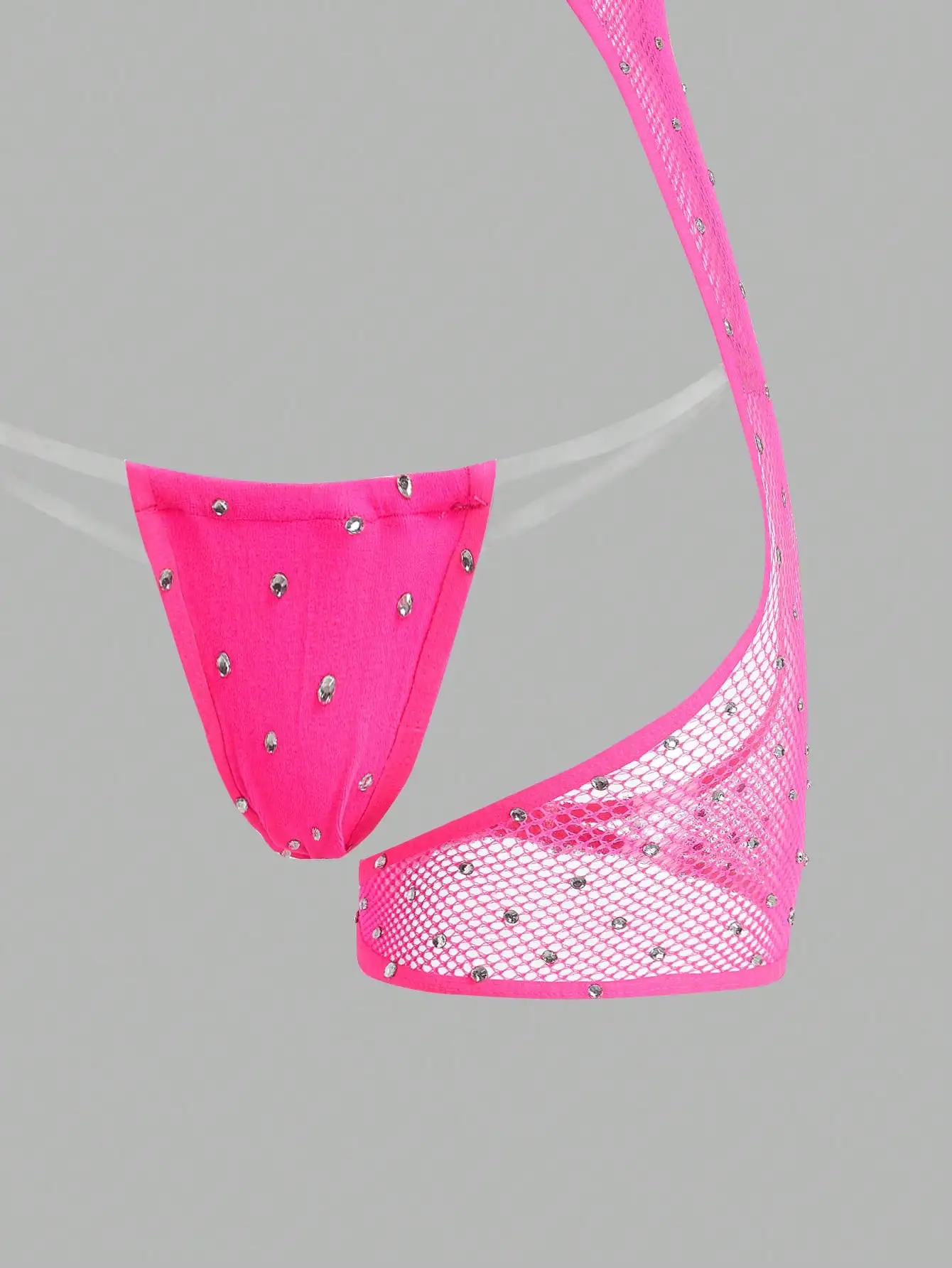 Body in Rete di Cristallo Rosa Asimmetrico con Perizoma per Serate Rave