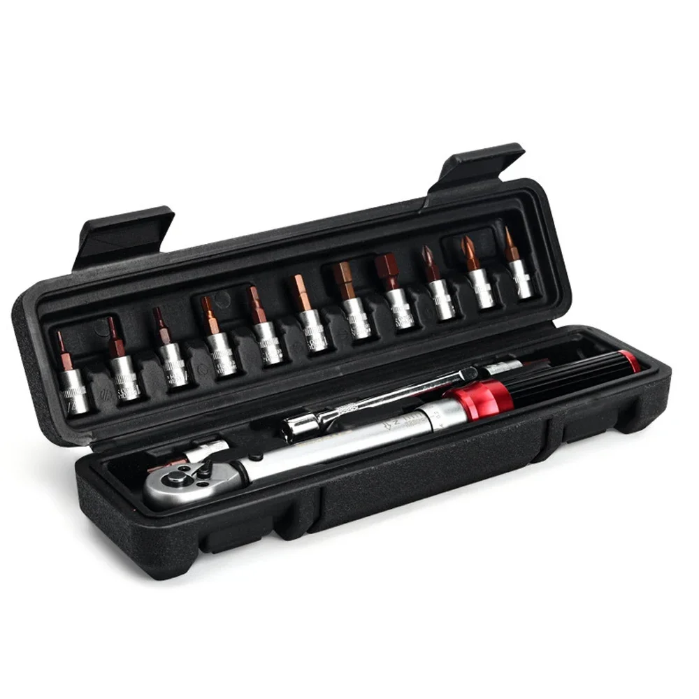 

1/4 Inch 15pcs/set Bicycle Torque Wrench Set 2-24Nm Two-way Bicycle Hexagon Wrench Tool Socket Wrench Professional Repair Kit