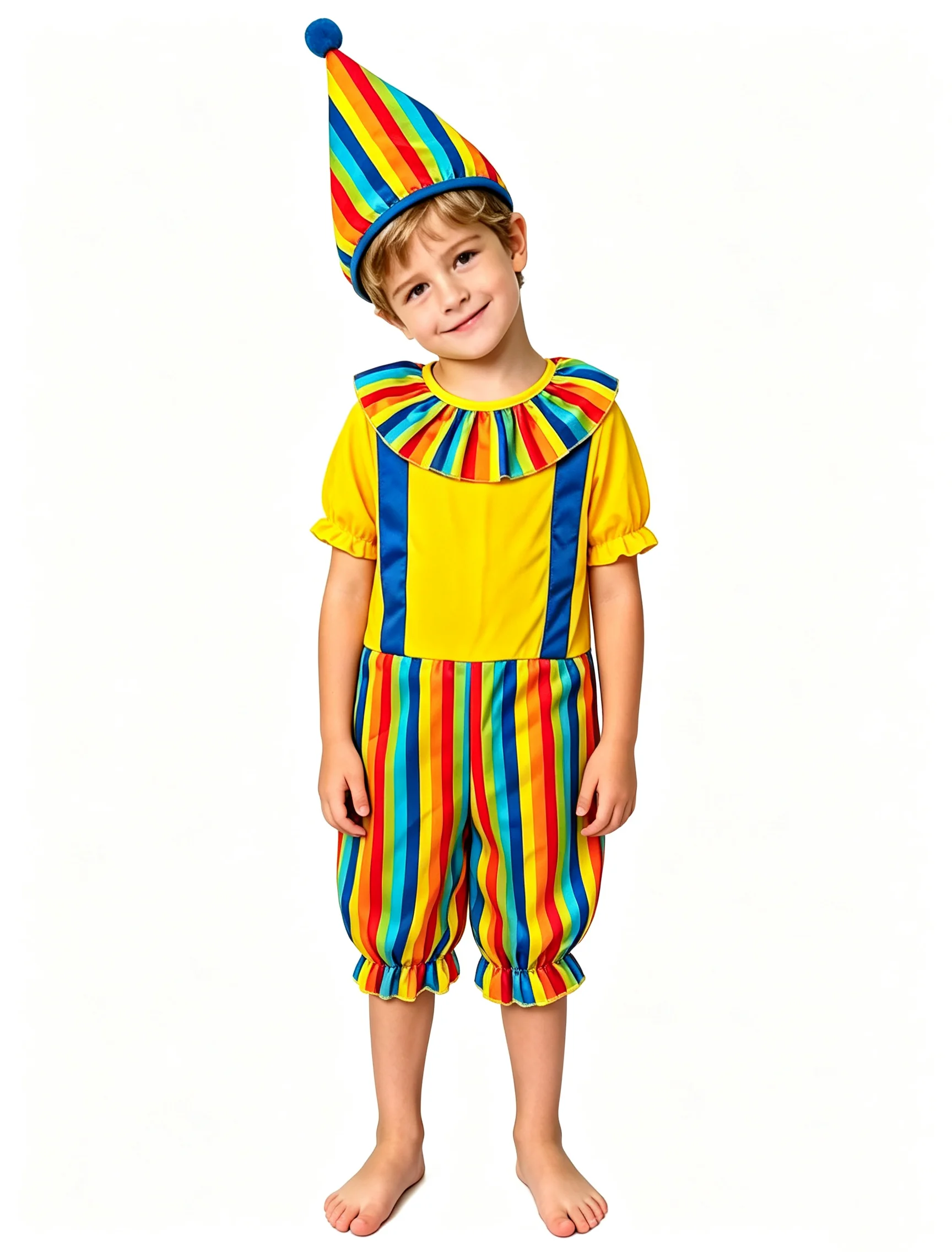 Halloween Circus Clown Costume Kids Boys Cosplay Dress Up School Birthday Acrobatics Party Striped Jumpsuit Hat Set