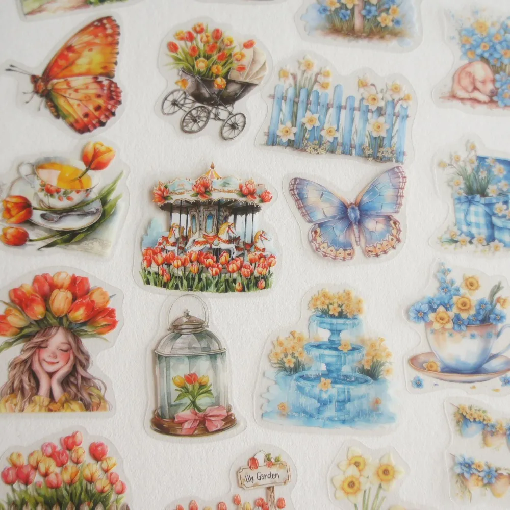 

38pcs MIX Size Go To The Park To See The Flowers Design PVC Sticker As Scrapbooking DIY Gift Packing Label Tag Decoration
