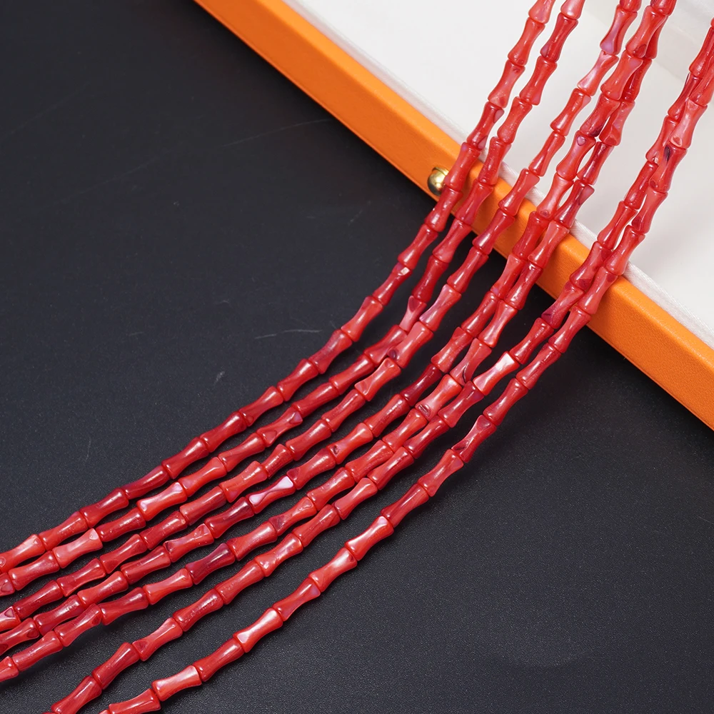 Natural Seawater Shell Red Bamboo Shape Loose Beads for Diy Bracelets, Necklaces and Other Jewelry Accessories