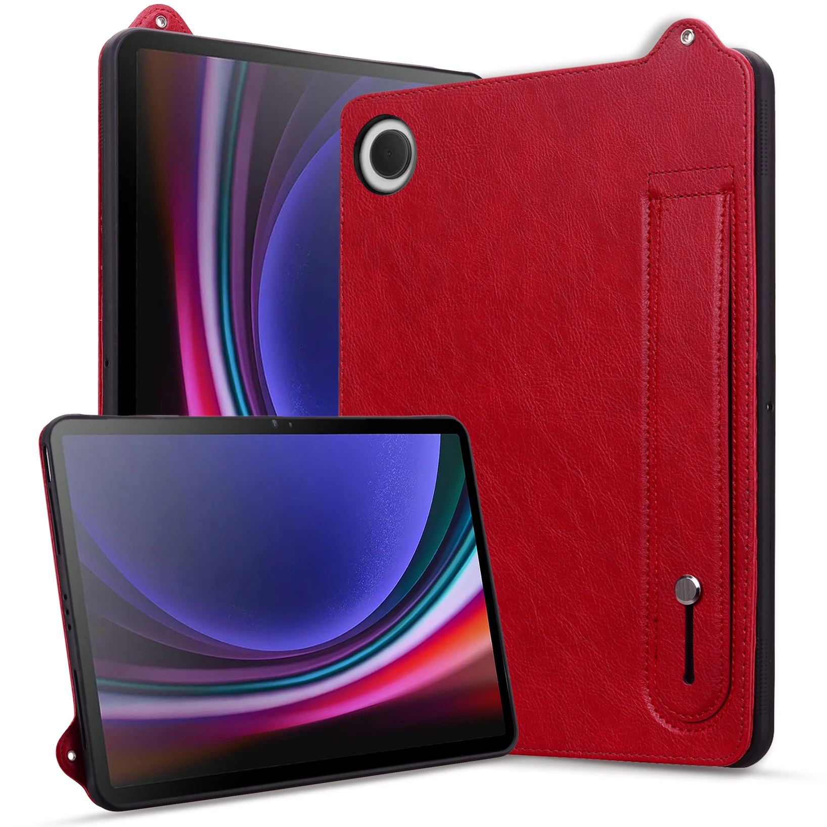For Xiaomi Redmi Pad 2 9.7 / Pad 2 SE Case Hand Strap Kickstand Leather Tablet Cover - Red