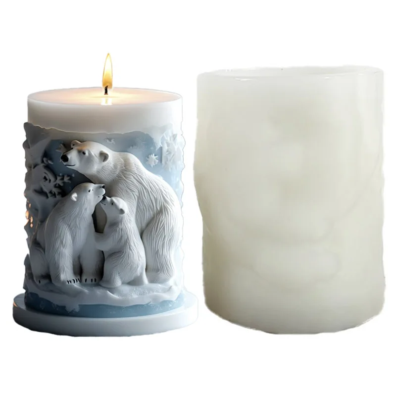 Ice and Snow Polar Bear Silicone Candle Mold |   3D Three-Dimensional Carving |   DIY Art Candles Family Set ​ Soap Making Molds