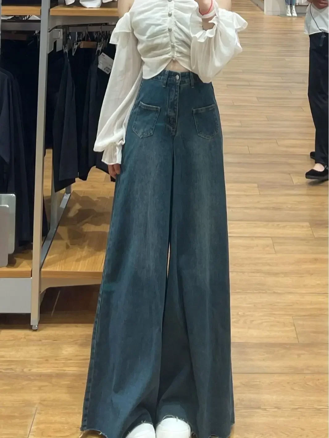 Wide Leg Jeans Women's Summer High Waist Loose Design Floor Sweeping Pants Retro Big Horn Pants