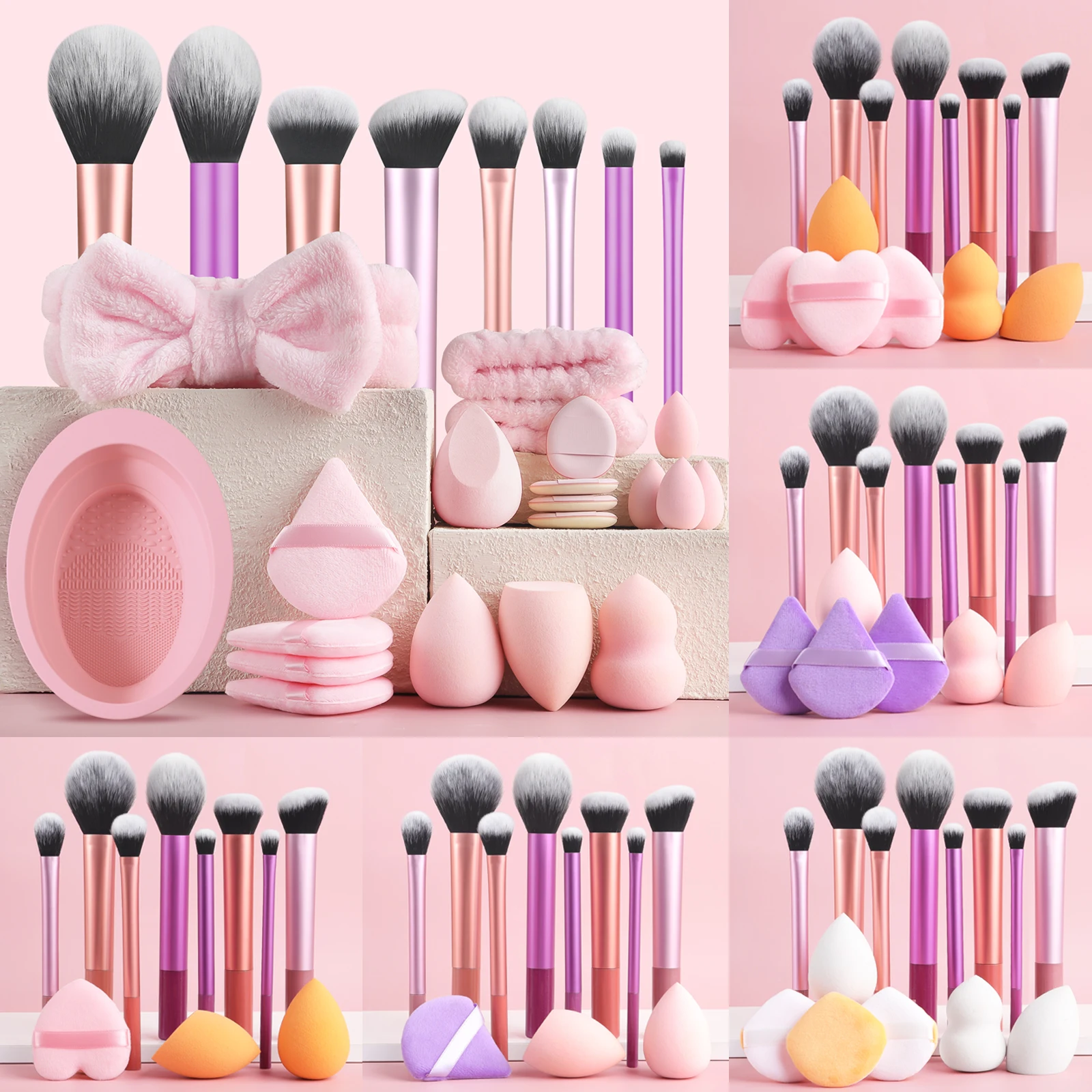 

28-piece makeup tool set - 8-piece professional makeup brushes + toiletries set and washing bowl & puff sponge egg combination