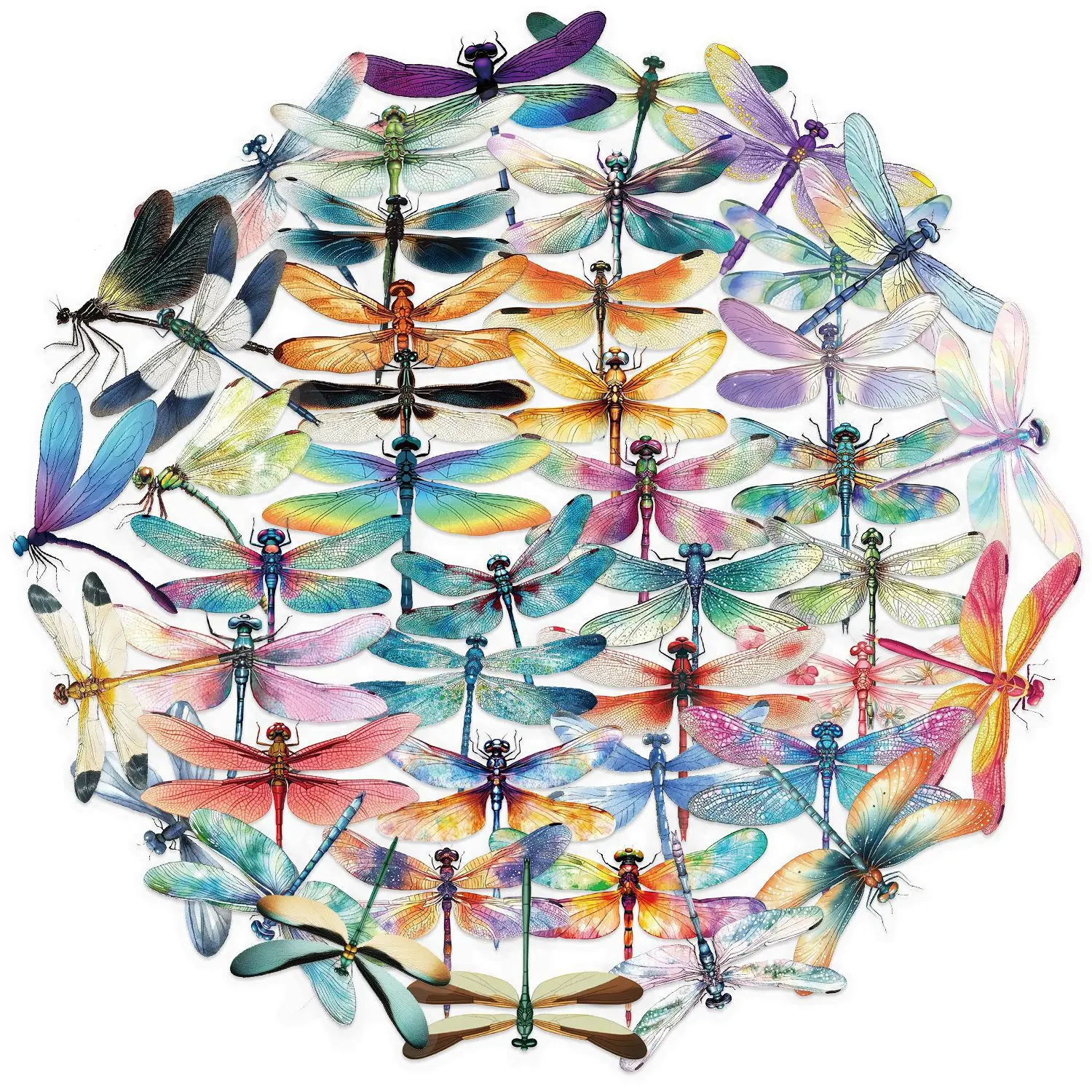 10/30/50 Uds pegatinas de vuelo de libélula coloridas impermeables PET transparente para taza de agua teléfono ordenador portátil papelería equipaje