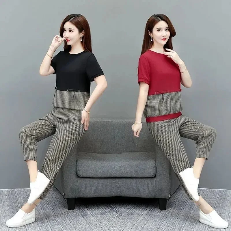 

Women Cotton And Linen Sets T-Shirt And Sports Pant Sets Female 2026 Summer Fashion Temperament Two Piece Suit Elegant White
