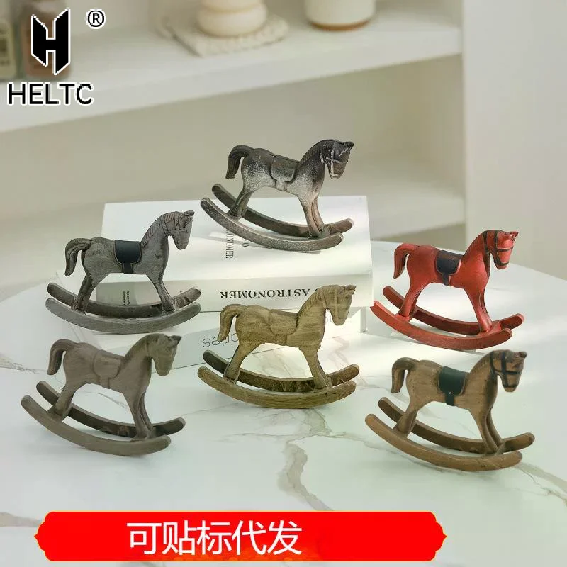 Retro Wooden Rocking Horse Ornament Year Of The Horse Mascot Desk Decor Horse Figurine Hand Carved Horse Balance Art Adornment
