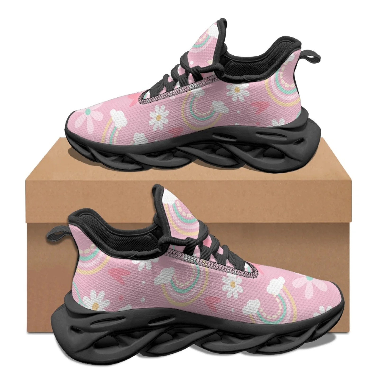 PENSTROLL Comfortable Fashion Sneakers Non Slip Mens Running Sneaker for Gym Unisex Rainbow Flowers