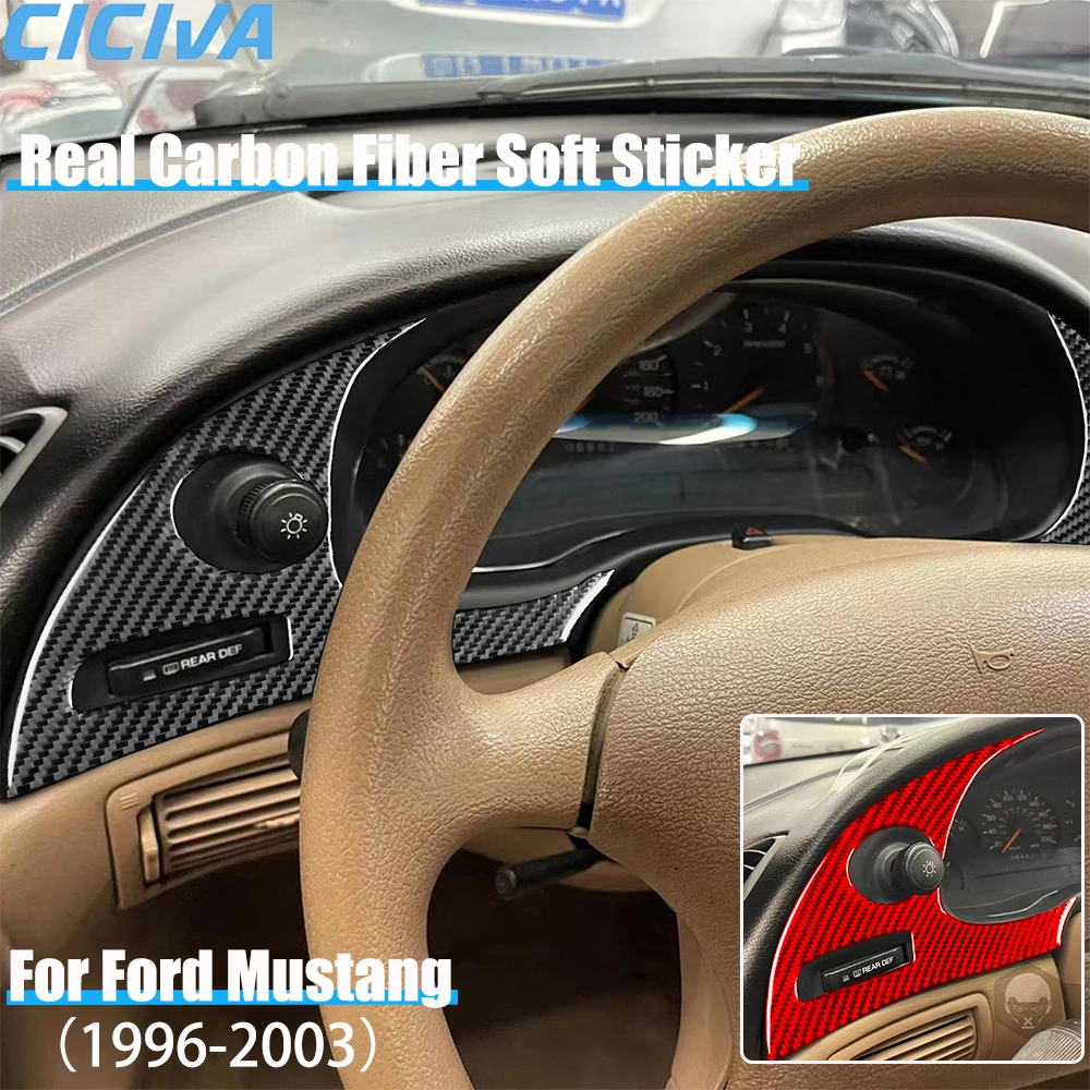 

Настоящее углеродное волокно, автомобильные аксессуары, приборная панель, спидометр, декоративная накладка, мягкая наклейка для Ford Mustang 4-го поколения 1996-2003