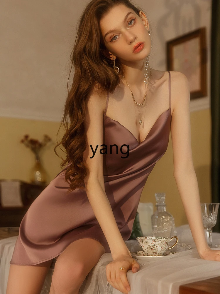 Yjq pajamas women's summer ice silk halter suspender pajamas loungewear two-piece set spring and autumn