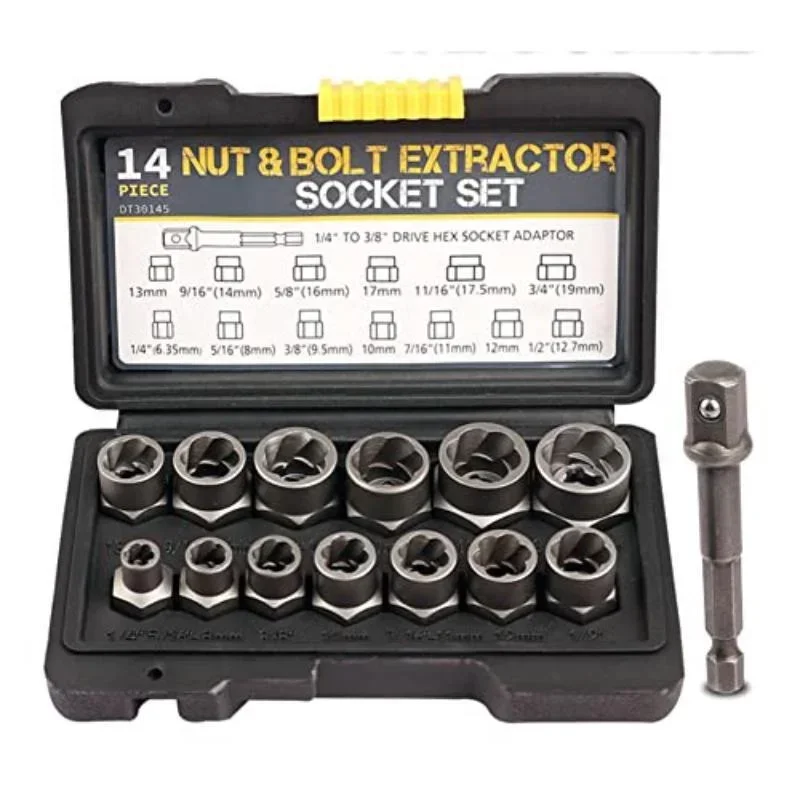 3/8” Drive Impact Bolt Nut Extractor Set 13 Pcs Lug Nut Remover Kit 1/4”-3/4” Twist Socket Tool Set with A 1/4” Hex Drive  3/8”