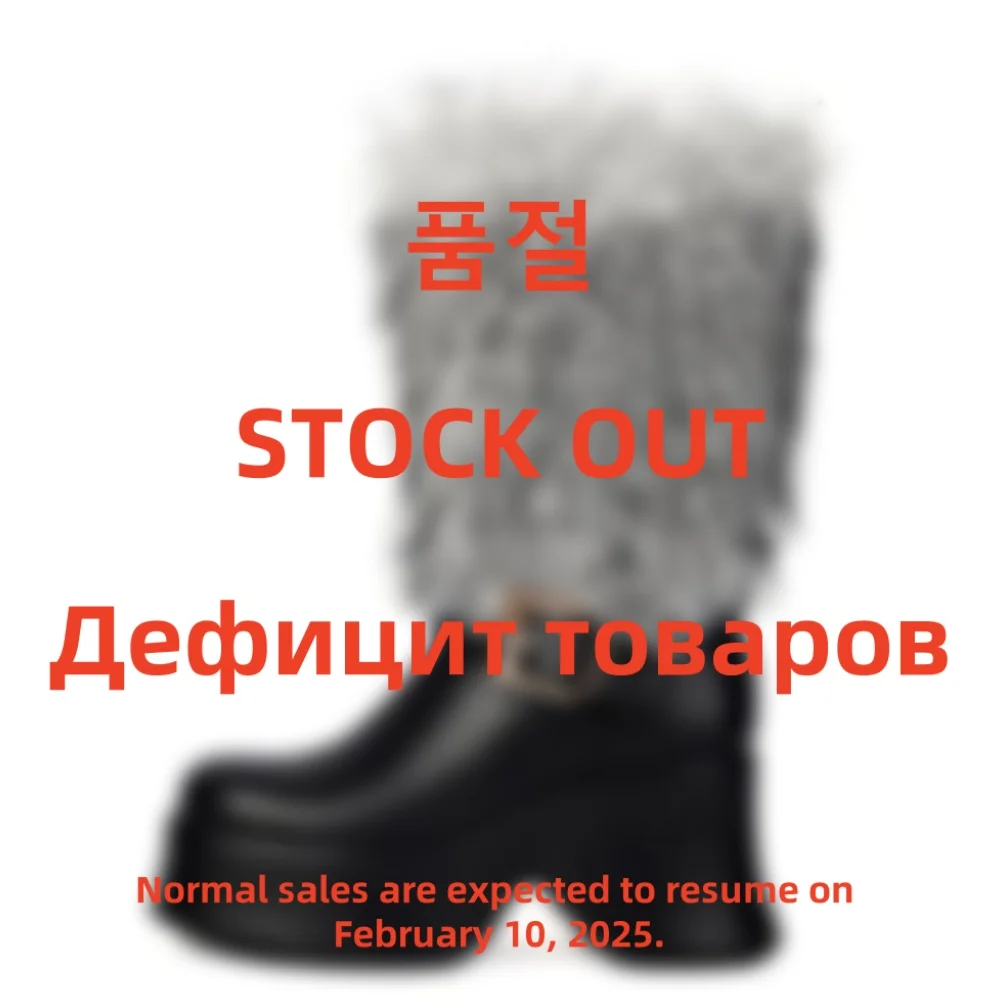 

Y.Choice Women Winter Mid Calf Boot Metial Buckle Thick Bottom Plush Women Shoes Winter Warm Goth Punk Rock Women Mid-calf Boots