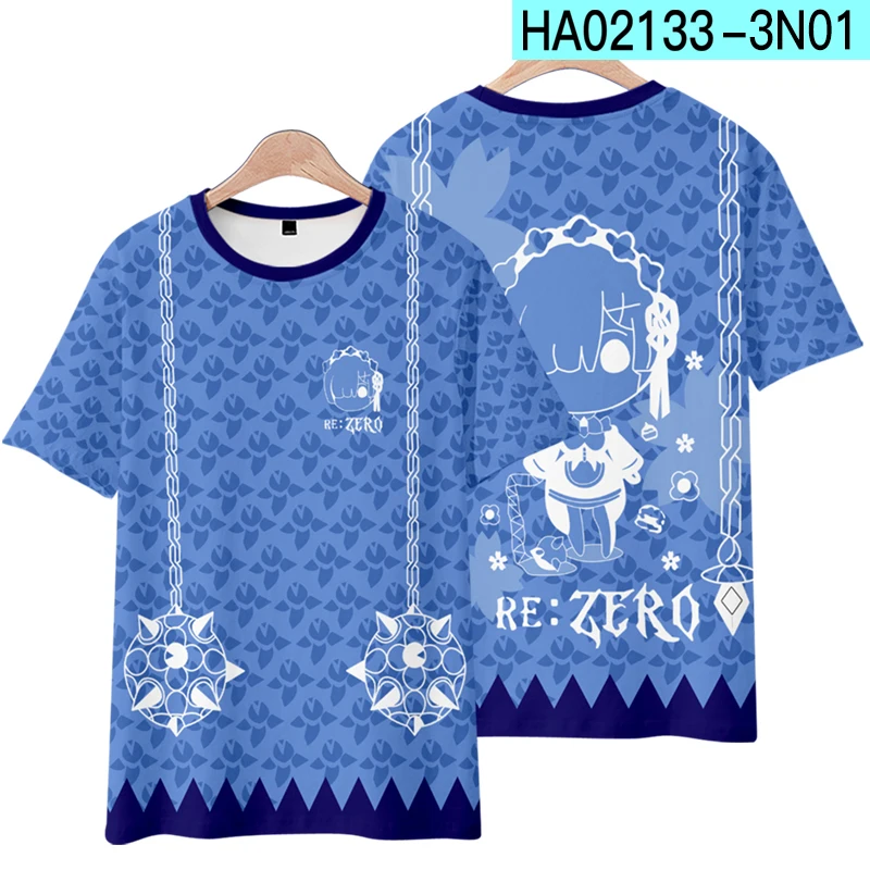 Re:Life in a Different World From Zero Camisetas, Camisas Anime de Manga Curta Rem & Ram para Homens e Mulheres