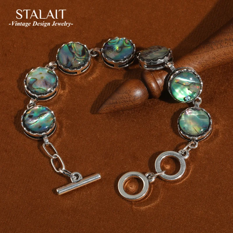 

Vintage Jewelry Circular Abalone Shell Bracelet Retro Style Silver Color Charm For Woman Bohemia Luxury Girlfriend Gift 2025