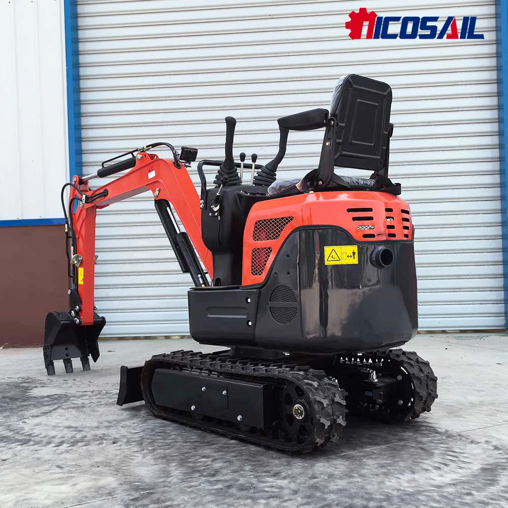 Mini koparka hydrauliczna na gąsienicach z wygodnym siedziskiem do małych prac w gospodarstwie i ogrodzie
