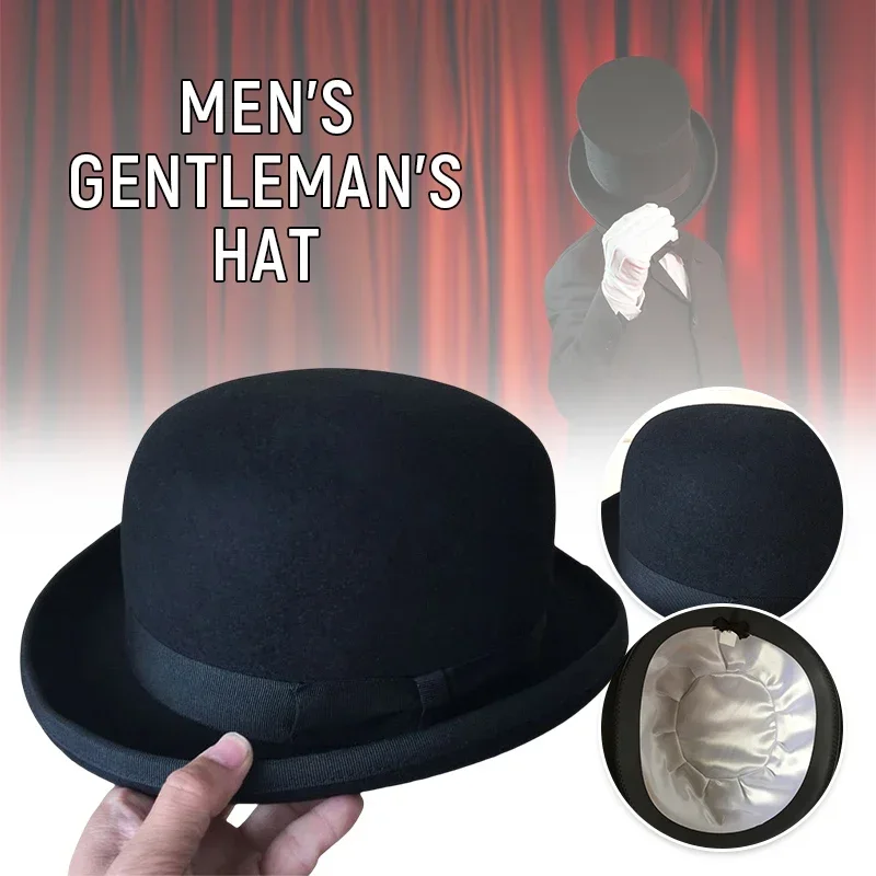 100% wełniany filcowy melonik Derby dla mężczyzn kobiet satynowa podszewkowa Fashion Party formalny strój Fedora magik kapelusz