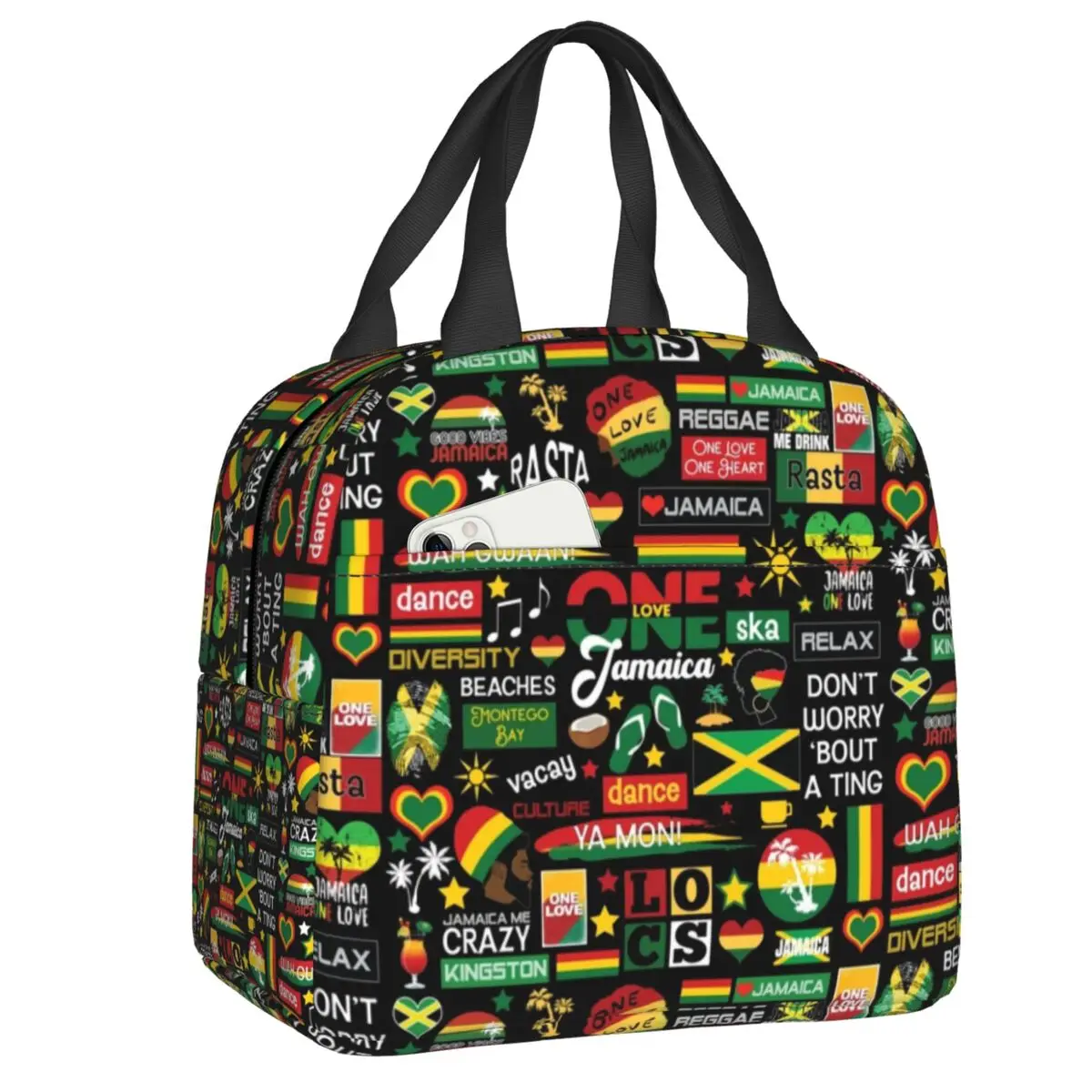 Custom Jamaica One Love Culture Pattern Thermal Insulated Lunch Bags Women Portable Lunch Container Multifunction Food Box