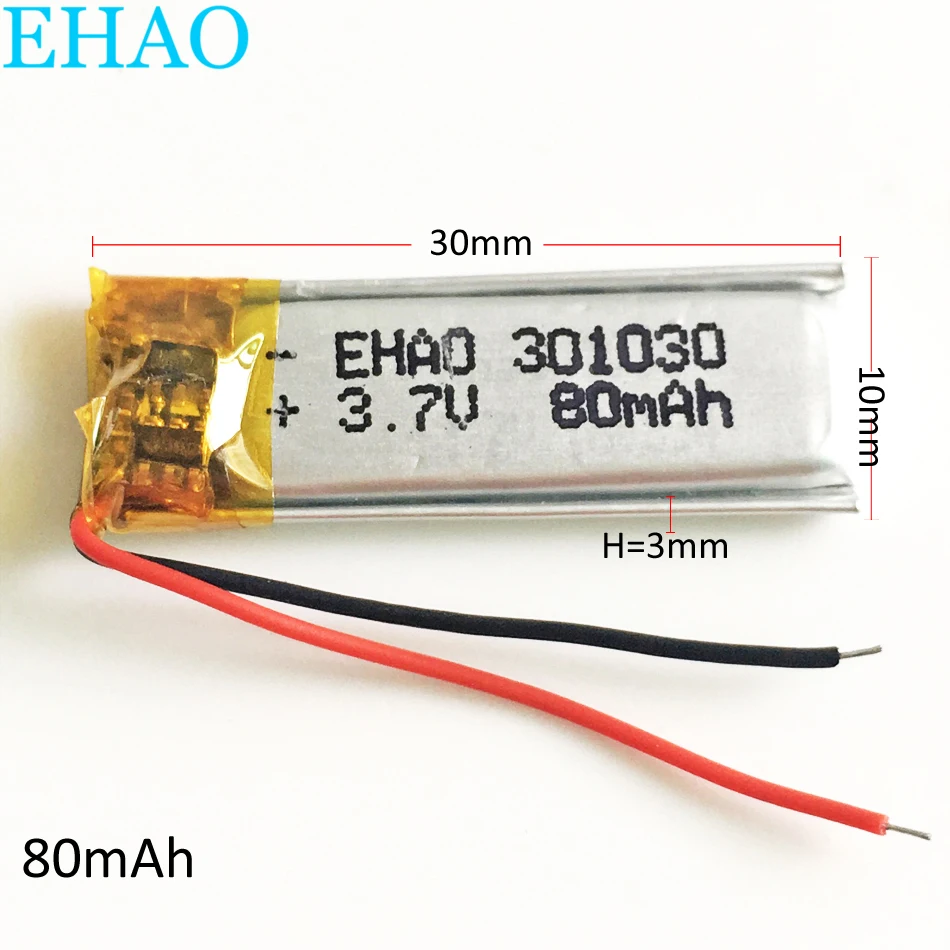 Lot 5 PCS 3.7v 80mAh Lithium Polymer LiPo Rechargeable Battery 301030 For Mp3 GPS bluetooth Headphone Headset smart watch