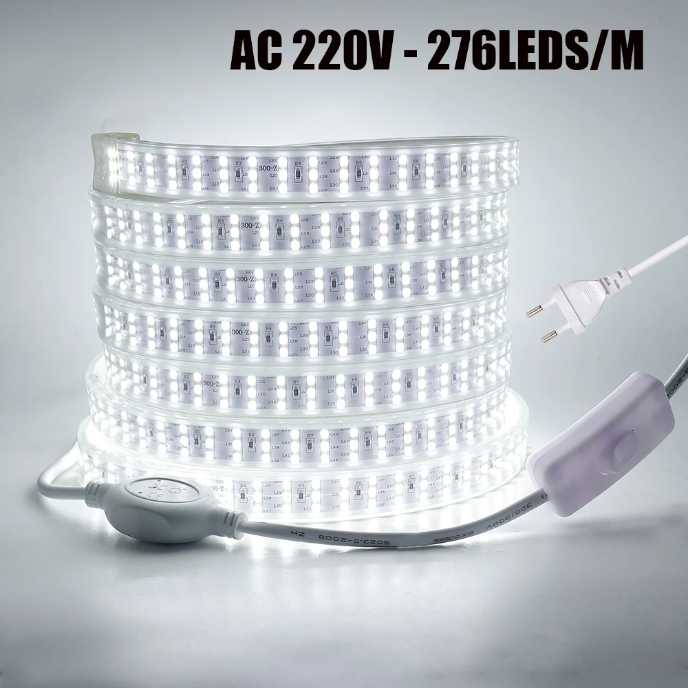 

AC 220V LED Strip Waterproof White/Warm White High Brighter 276Leds/M SMD 2835 Flexible Ribbon Tape Rope LED Light