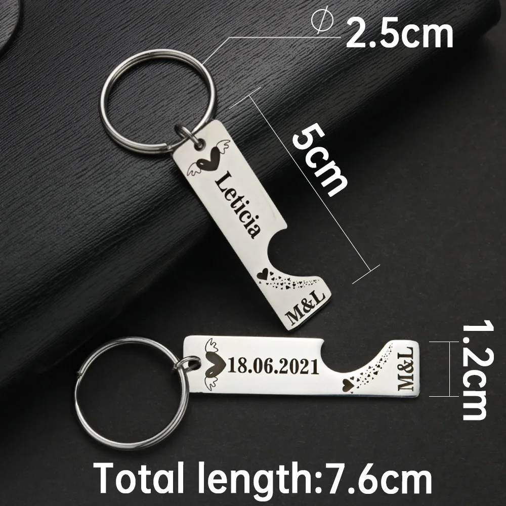 2 Pcs Personalized Heart Keychain Customized Date  Name for Wedding Love Couples Girlfriend Boyfriends Key Chain Ring Gifts P030